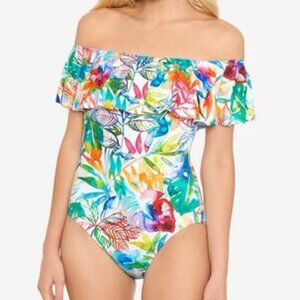 Ralph Lauren Off the Shoulder Floral One Piece Swimsuit Size 16